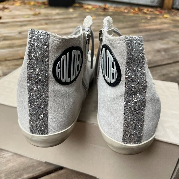 Golden Goose Francy Classic Sneakers Silver White Glitter Star – Size 40 - Picture 6 of 11